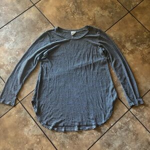 Emberley black and gray striped high-low long sleeve top